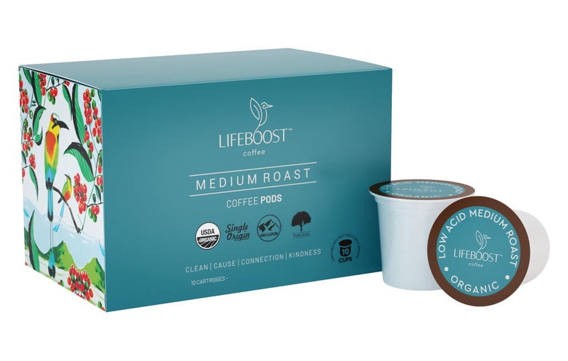 Lifeboost Medium Roast Low Acid Coffee K Cups - Single Origin Mold Free Non-GMO Organic Coffee Pods - Compatible with Keurig & Keurig 2 Machines - 10 Count - Image 1